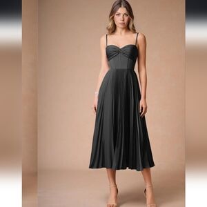 Strap Midi Dress with Smocked Sweetheart Bodice in Charcoal